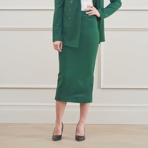 Classic Emerald Green Midi Pencil Skirt - Women's Tailored Style